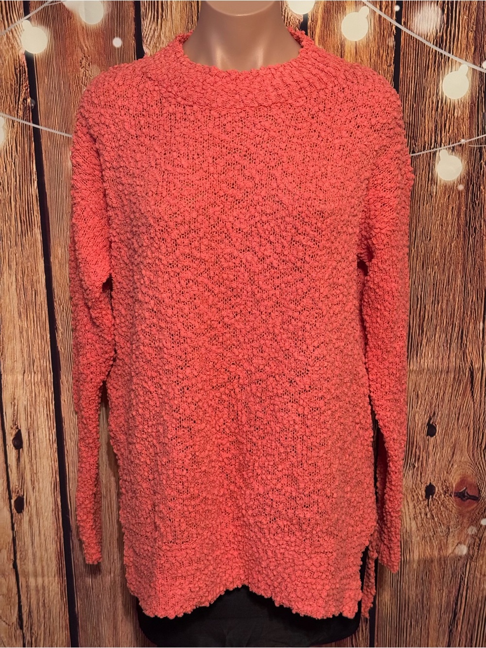 Soft & Cozy Popcorn Knit Crewneck Sweater - Coral Pink